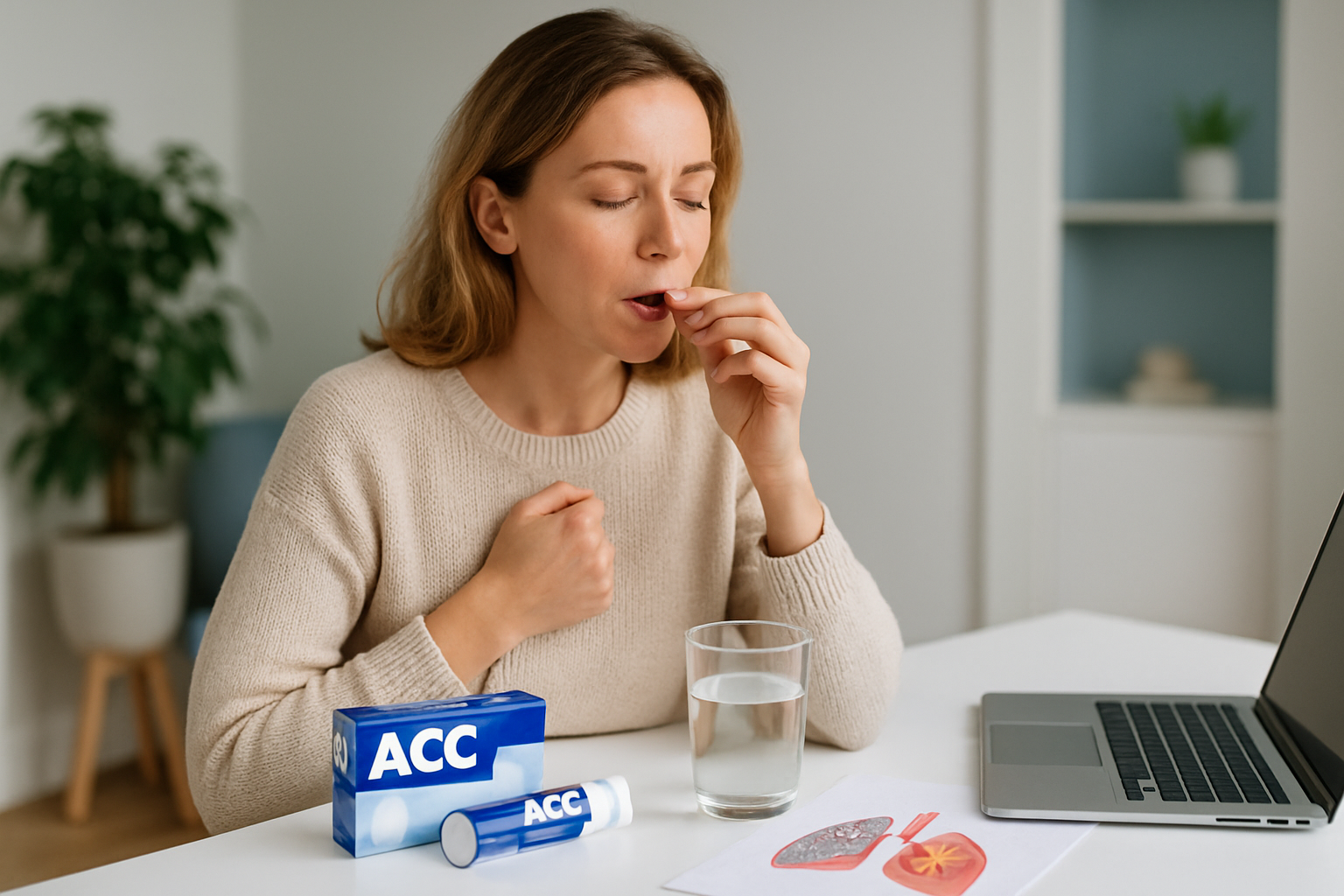 ACC Brausetabletten und Hustensaft als Schleimlöser bei produktivem Husten mit Glas Wasser