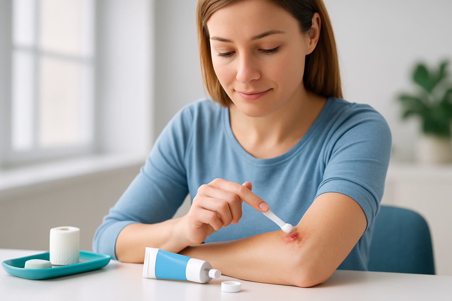 Antibiotische Salben zur Wundversorgung - Tuben mit antiseptischen Cremes und Verbandsmaterial