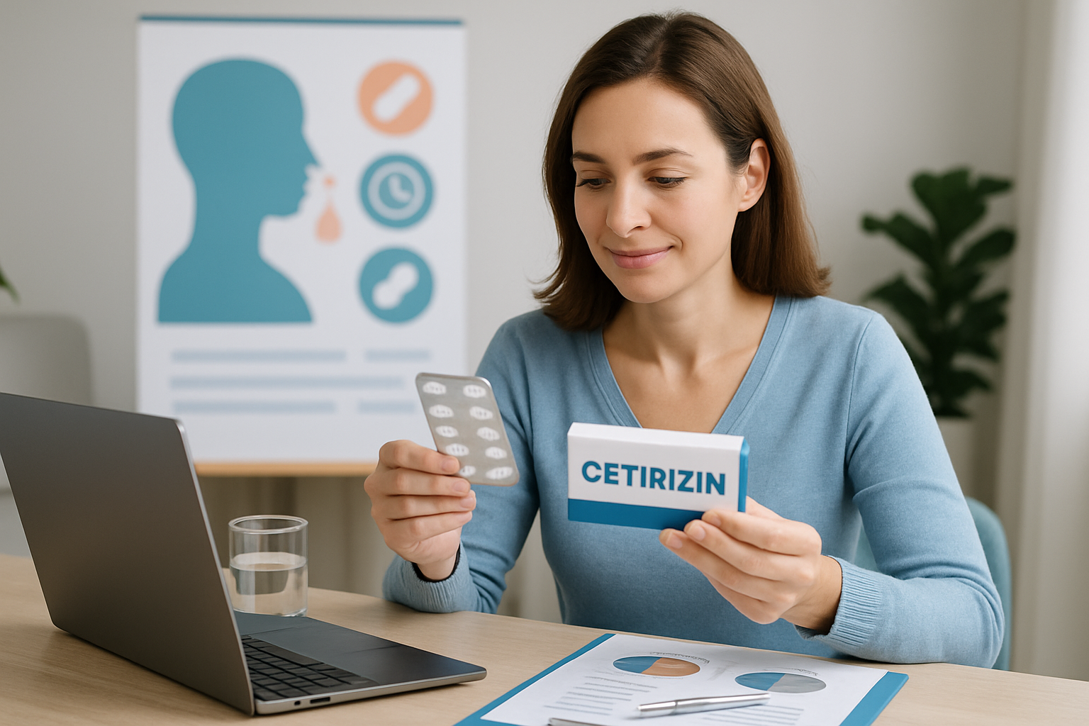 Cetirizin Tabletten mit Verpackung und Beipackzettel für Allergiebehandlung
