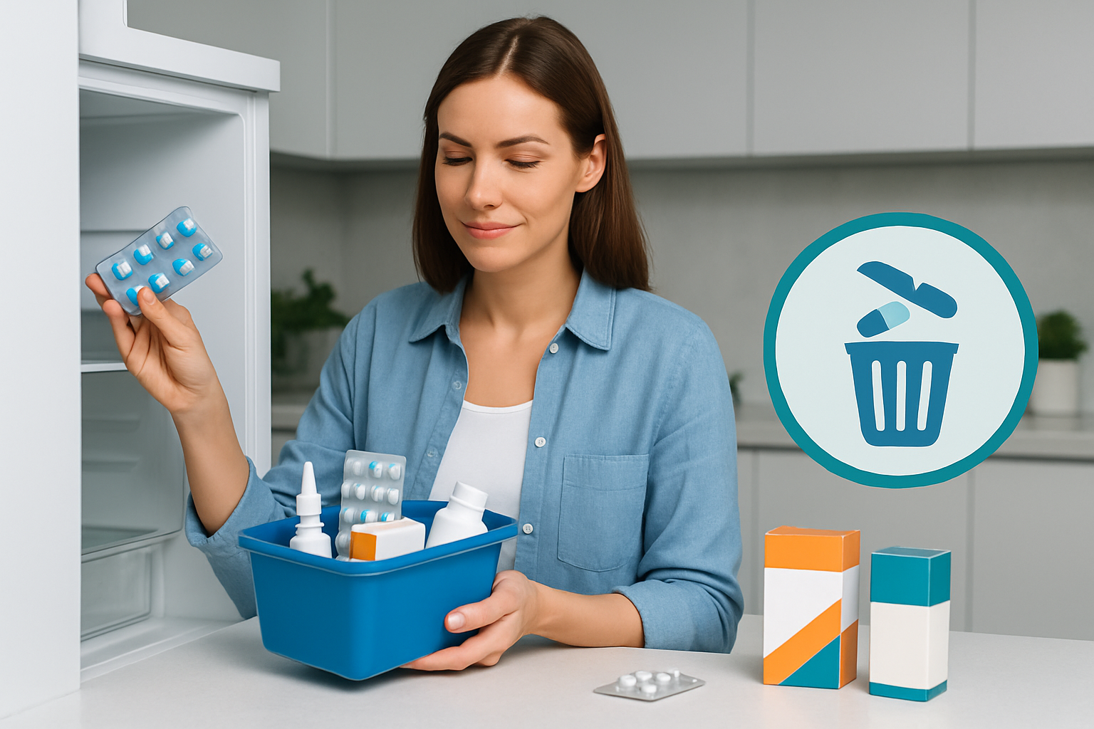 Ordentlich organisierte Hausapotheke mit korrekt gelagerten Medikamenten in verschiedenen Behältern